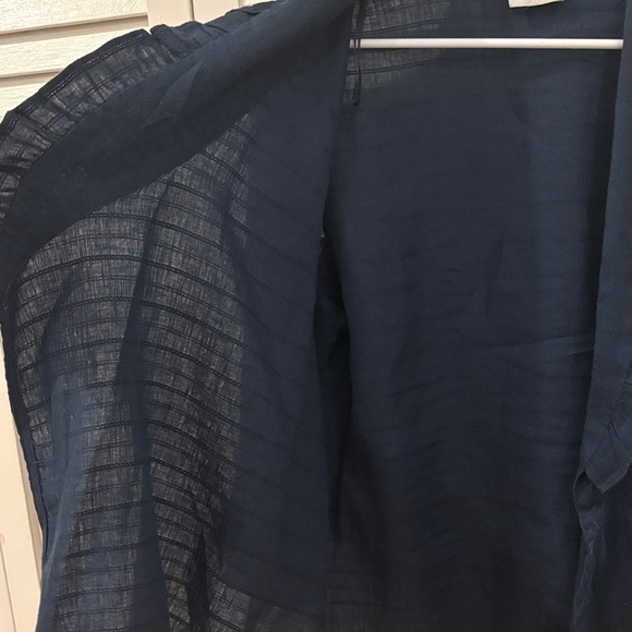 Navy Ruffled Wrap Linen Blouse - Picture 7 of 10